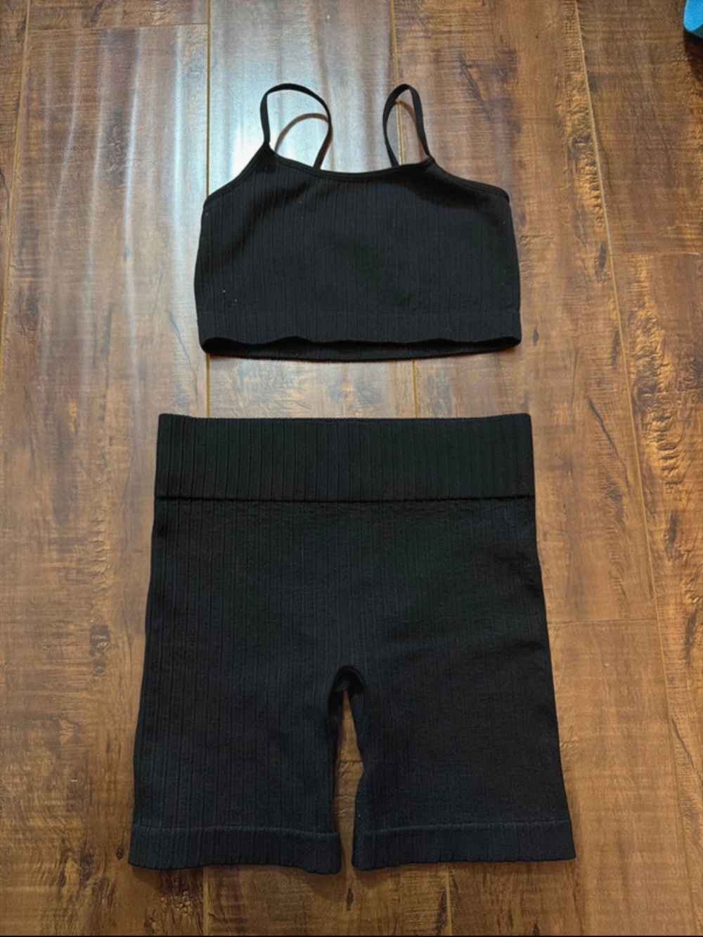 art class Black Ribbed Crop Tank & Bike Shorts Set